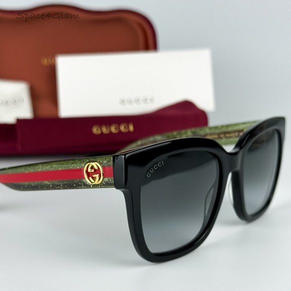 NEW GUCCI GG0034SN 002 Black Colorful Gray Gradient Rectangle Women Sunglasses - Picture 5 of 9